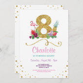 Flamingo Aloha 8e Acht 8 Verjaardagsfeest Uitnodig Kaart (Voorkant / Achterkant)