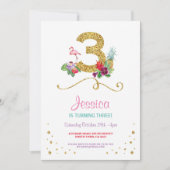 Flamingo Aloha Derde 3e 3 verjaardagsfeestje Uitno Kaart (Voorkant)