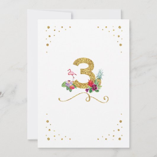 Flamingo Aloha Derde 3e 3 verjaardagsfeestje Uitno Kaart (Achterkant)