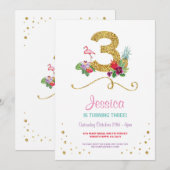 Flamingo Aloha Derde 3e 3 verjaardagsfeestje Uitno Kaart (Voorkant / Achterkant)