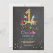 Flamingo Aloha First 1 1st Birthday Party Invite Kaart (Voorkant)