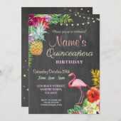 Flamingo Aloha Quinceanera Verjaardagsfeest Uitnod Kaart (Voorkant / Achterkant)