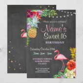 Flamingo Aloha Sweet 16 16th Birthday Party Invite Kaart (Voorkant / Achterkant)