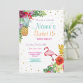 Flamingo Aloha Sweet 16 Verjaardagsfeest Uitnodige Kaart (Staand voorkant)