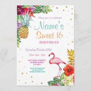 Flamingo Aloha Sweet 16 Verjaardagsfeest Uitnodige Kaart