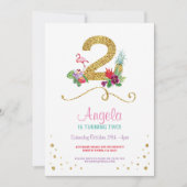 Flamingo Aloha Tweede 2e verjaardag van de Uitnodi Kaart (Voorkant)