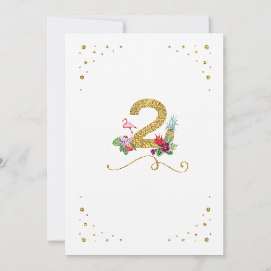 Flamingo Aloha Tweede 2e verjaardag van de Uitnodi Kaart (Achterkant)