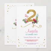 Flamingo Aloha Tweede 2e verjaardag van de Uitnodi Kaart (Voorkant / Achterkant)