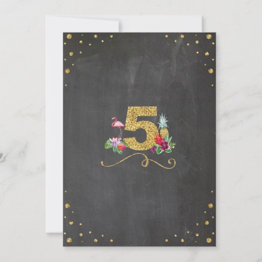 Flamingo Aloha Vijfde 5 Verjaardag Party Chalk Uit Kaart (Achterkant)