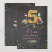 Flamingo Aloha Vijfde 5 Verjaardag Party Chalk Uit Kaart (Voorkant / Achterkant)