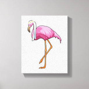Flamingo als Bride met Veil Canvas Afdruk