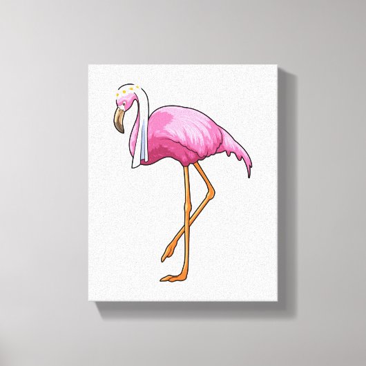 Flamingo als Bride met Veil Canvas Afdruk (Voorkant)