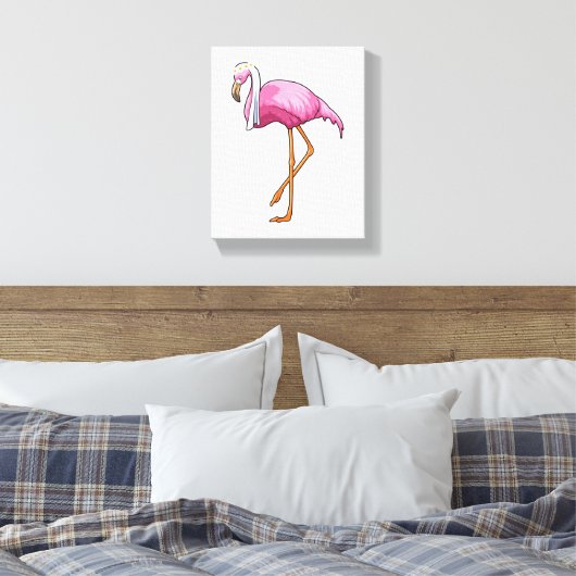 Flamingo als Bride met Veil Canvas Afdruk (Insitu (Slaapkamer))