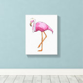 Flamingo als Bride met Veil Canvas Afdruk (Insitu (Houten vloer))