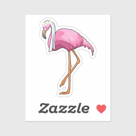 Flamingo als Bride met Veil Sticker (Vel)