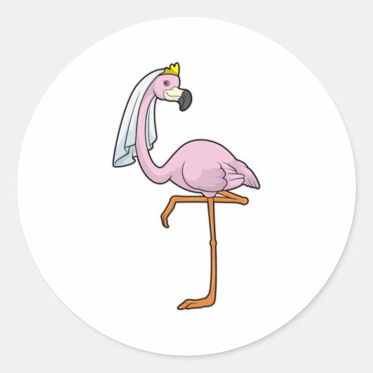Flamingo als Bride op Wedding met Veil Ronde Sticker (Voorkant)