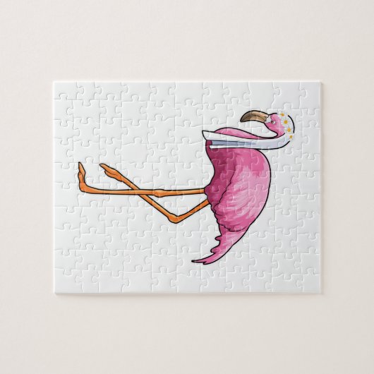 Flamingo als bruid met sluier legpuzzel (Horizontaal)