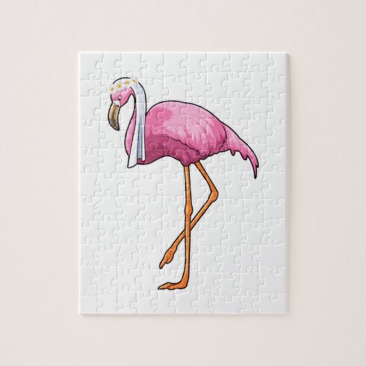 Flamingo als bruid met sluier legpuzzel (Verticaal)