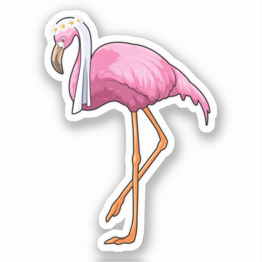Flamingo als bruid met sluier sticker (Voorkant)