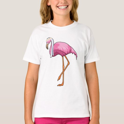 Flamingo als Bruid met Sluier T-shirt (Voorkant)