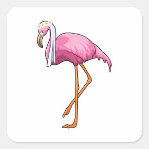 Flamingo als bruid met sluier vierkante sticker