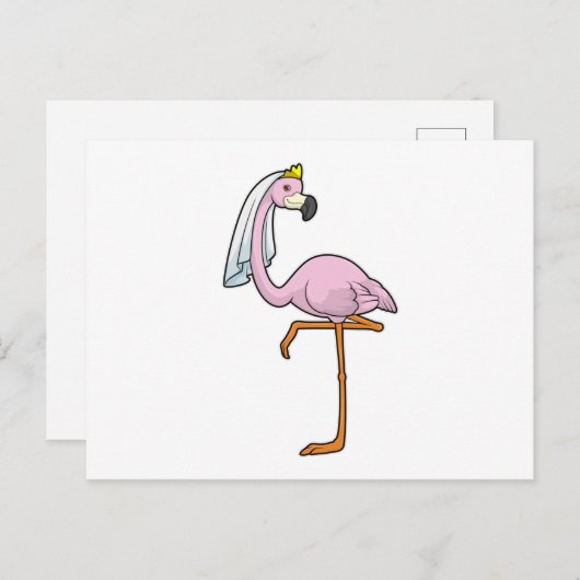 Flamingo als bruid op bruiloft met sluier briefkaart (Voorkant / Achterkant)