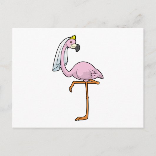 Flamingo als bruid op bruiloft met sluier briefkaart (Voorkant)