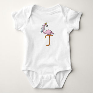 Flamingo als bruid op bruiloft met sluier romper