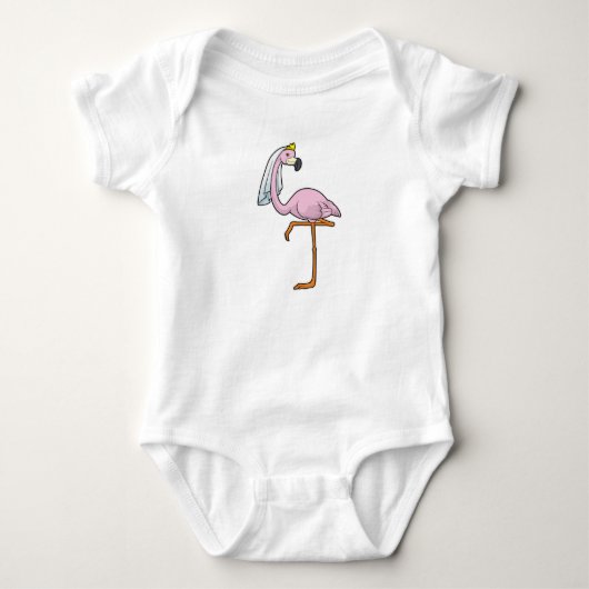 Flamingo als bruid op bruiloft met sluier romper (Voorkant)