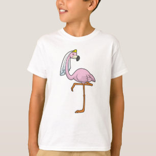 Flamingo als bruid op bruiloft met sluier t-shirt
