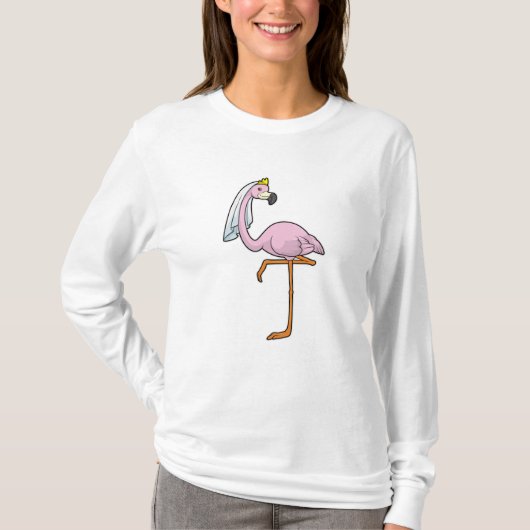 Flamingo als bruid op bruiloft met sluier t-shirt (Voorkant)