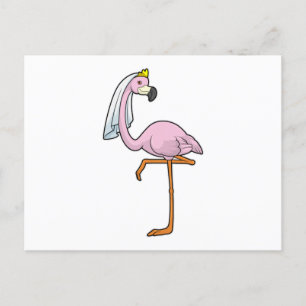 Flamingo als bruid op trouwfeest met sluier briefkaart