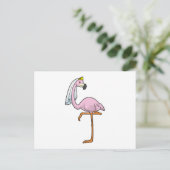 Flamingo als bruid op trouwfeest met sluier briefkaart (Staand voorkant)