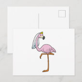 Flamingo als bruid op trouwfeest met sluier briefkaart (Voorkant / Achterkant)