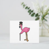 Flamingo als bruidegom met hoed en wandelstok briefkaart (Staand voorkant)