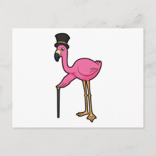 Flamingo als bruidegom met hoed en wandelstok briefkaart