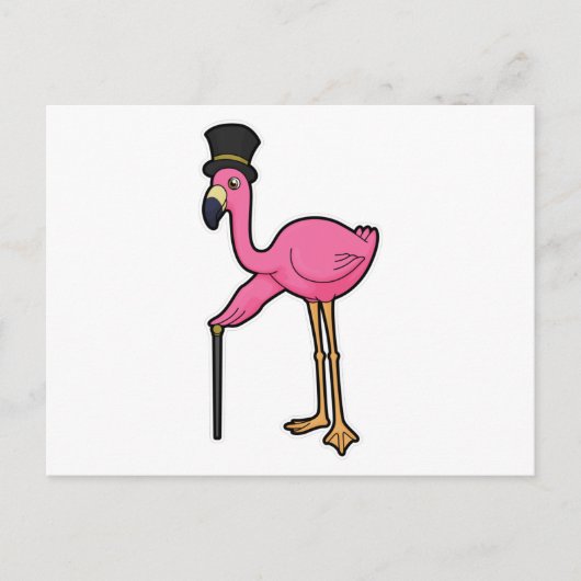 Flamingo als bruidegom met hoed en wandelstok briefkaart (Voorkant)