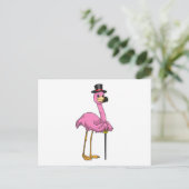 Flamingo als Gepensioneerde met Wandelstok Briefkaart (Staand voorkant)
