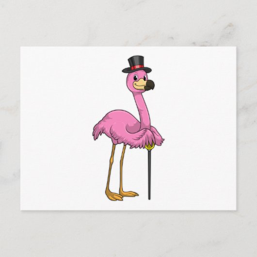 Flamingo als Gepensioneerde met Wandelstok Briefkaart (Voorkant)