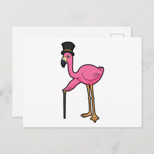 Flamingo als gom met Pet en stok Briefkaart (Voorkant / Achterkant)