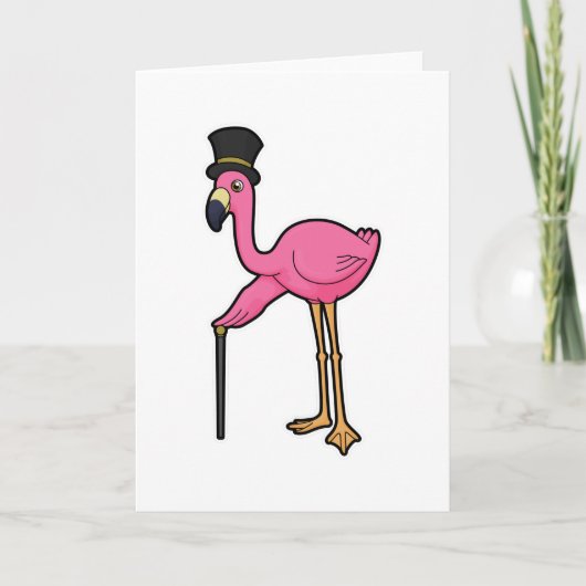 Flamingo als gom met Pet en stok Kaart (Voorkant)
