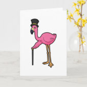 Flamingo als gom met Pet en stok Kaart (Gele Bloem)