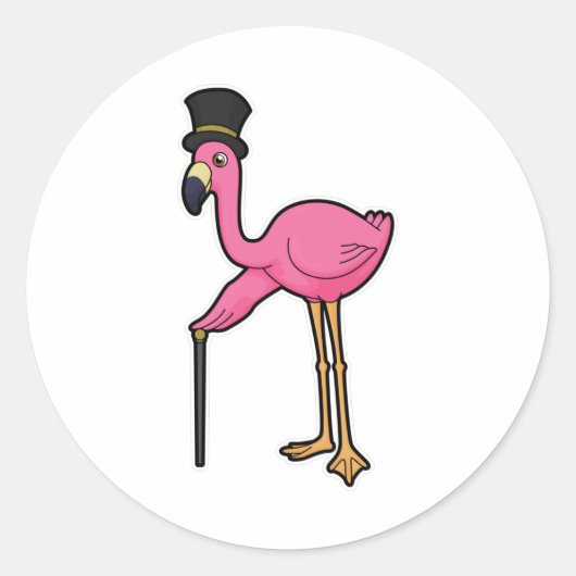 Flamingo als gom met Pet en stok Ronde Sticker (Voorkant)