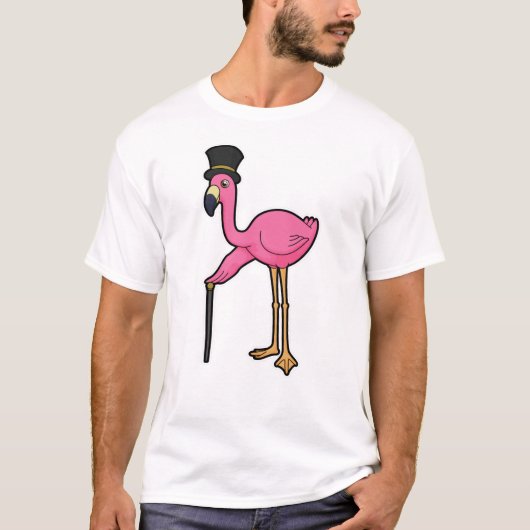 Flamingo als gom met Pet en stok T-shirt (Voorkant)