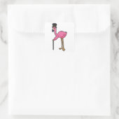 Flamingo als gom met Pet en stok Vierkante Sticker (Tas)