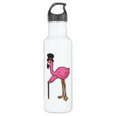 Flamingo als gom met Pet en stok Waterfles (Voorkant)