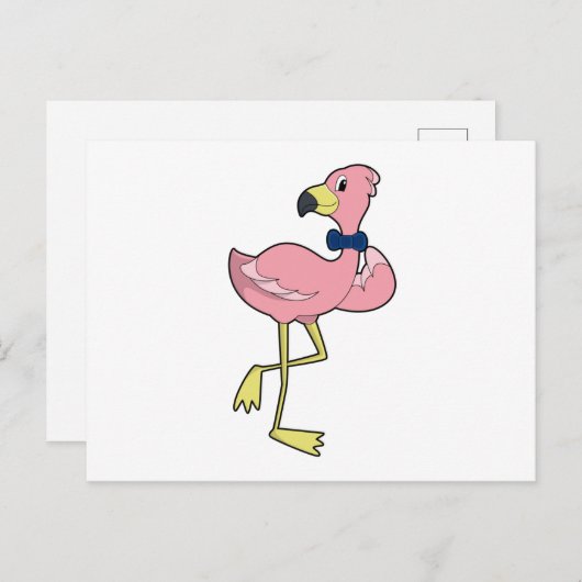 Flamingo als heer met das briefkaart (Voorkant / Achterkant)