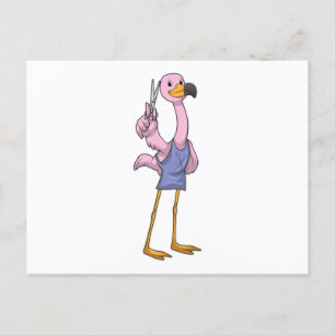 Flamingo als kapper met schaar briefkaart