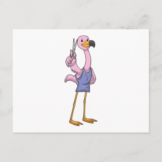 Flamingo als kapper met schaar briefkaart (Voorkant)