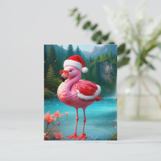 Flamingo als Kerstman-47475 Briefkaart (Staand voorkant)